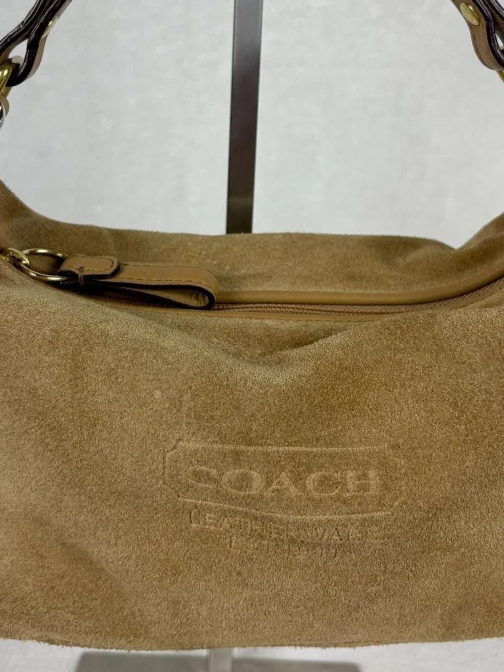 Coach Vintage Y2K Hampton Suede Demi Hobo Bag in Brown with Charm